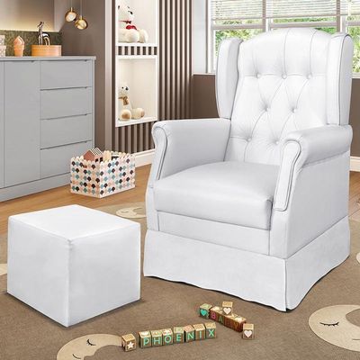 Poltrona De Amamentação Letícia Com Balanço E Puff Corino Branco - Phoenix Baby Corino Branco