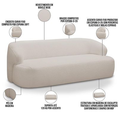 Sofá 2 Lugares Curvo Orgânico Para Sala Living 150cm Barolo L06 Bouclê Bege - Lyam Decor