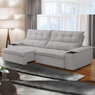 Sofá Retrátil Reclinável Living 230cm ártico F04 Veludo Cinza