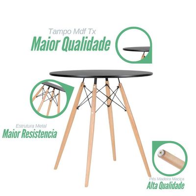 Mesa Eames Eiffel Tampo De Madeira Mdf 80cm Preto