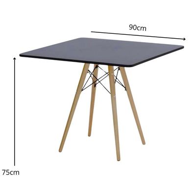 Mesa Elegante Eiffel Eames Preta Quadrada 90cm Com 04 Cadeiras Eiffel Preto