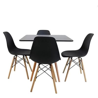 Mesa Elegante Eiffel Eames Preta Quadrada 90cm Com 04 Cadeiras Eiffel Preto