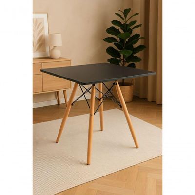 Mesa Elegante Eiffel Eames Preta Quadrada 90cm Com 04 Cadeiras Eiffel Preto