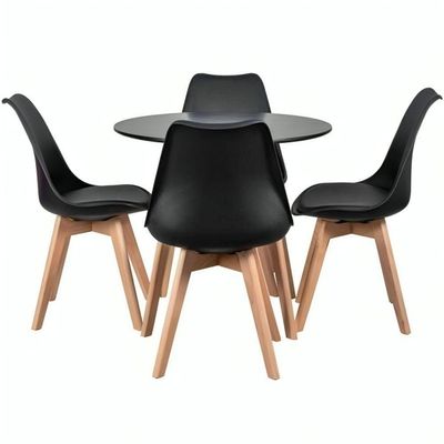 Conjunto Mesa Sala Cozinha Jantar Leda 80 Cm E 4 Cadeiras Leda Wood Preta.