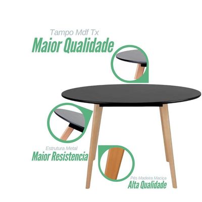 Conjunto Mesa Sala Cozinha Jantar Leda 80 Cm E 4 Cadeiras Leda Wood Preta.