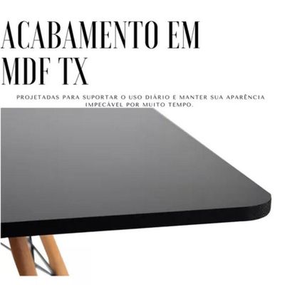 Mesa Elegante Eiffel Eames Preta Quadrada 90cm Com 04 Cadeiras Eiffel Preto