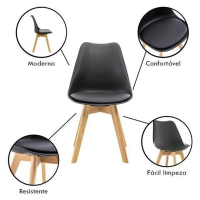 Conjunto Mesa Sala Cozinha Jantar Leda 80 Cm E 4 Cadeiras Leda Wood Preta.
