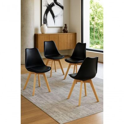 Conjunto Mesa Sala Cozinha Jantar Leda 80 Cm E 4 Cadeiras Leda Wood Preta.
