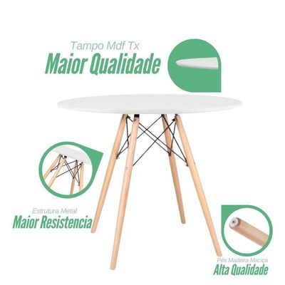 Conjunto Moderno Mesa 100cm Eames Eiffel Mdf Com 4 Cadeiras Leda Wood Elegante Cor Preto