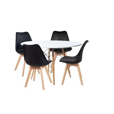 Conjunto Moderno Mesa 100cm Eames Eiffel Mdf Com 4 Cadeiras Leda Wood Elegante Cor Preto