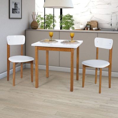 Mesa De Jantar Ravilar Base Madeira Maciça Com 2 Cadeiras