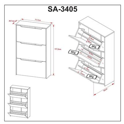 Sapateira 3 Portas 71,1x117,2cm Branco