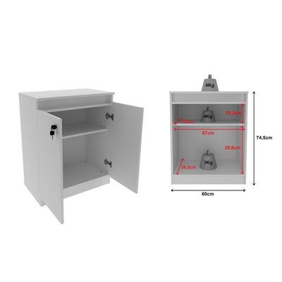 Balcão Para Escritório 60cm Com 1 Prateleira 2 Portas E Chave Branco