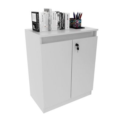 Balcão Para Escritório 60cm Com 1 Prateleira 2 Portas E Chave Branco