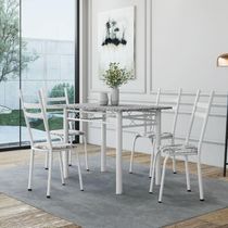 Conjunto De Mesa Sala De Jantar Com 4 Cadeiras Leia Tubular Granito 1,20m Artefamol Branco / Floral