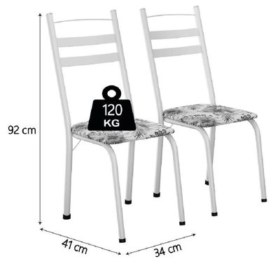 Conjunto De Mesa Sala De Jantar Com 4 Cadeiras Leia Tubular Granito 1,20m Artefamol Branco / Floral