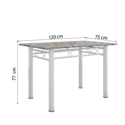 Conjunto De Mesa Sala De Jantar Com 4 Cadeiras Leia Tubular Granito 1,20m Artefamol Branco / Floral