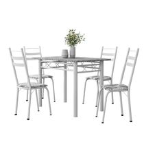 Conjunto De Mesa Sala De Jantar Com 4 Cadeiras Leia Tubular Granito 1,20m Artefamol Branco / Floral