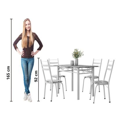 Conjunto De Mesa Sala De Jantar Com 4 Cadeiras Leia Tubular Granito 1,20m Artefamol Branco / Floral