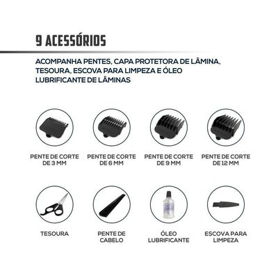 Cortador De Cabelos Britânia BCR03 9 Acessórios 18W 110V