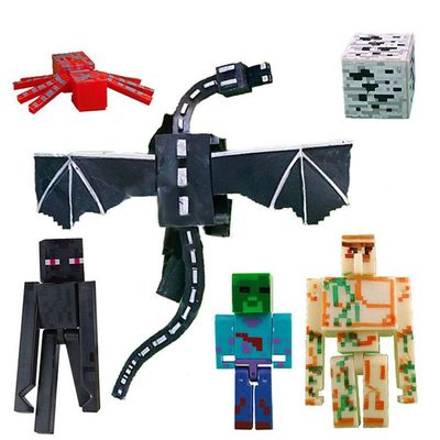 Cartela Minecraft Dragão Ender 5 Bonecos + 1 Bloco Zombie