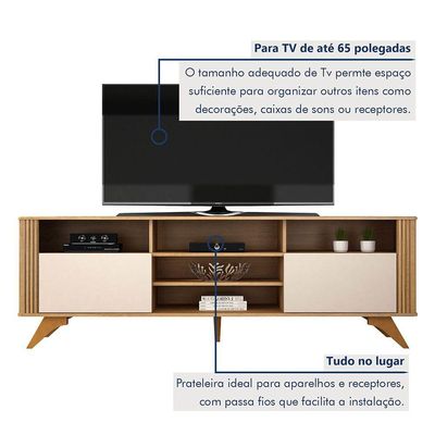 Rack Bancada 2 Portas Pés Madeira Maciça Mariana Vademoveis Cinamomo/off White