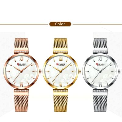 Relógio Minimalista Feminino Quartzo Pulseira Em Aço Design Elegante Casual Dourado
