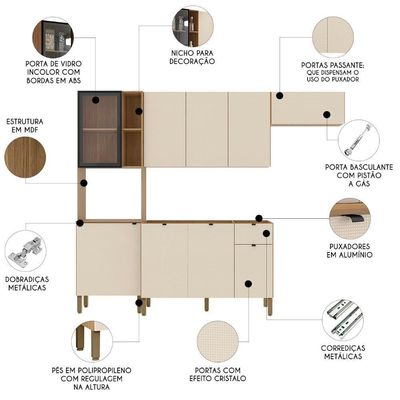 Cozinha Compacta Balcão Sem Tampo Laura Plus Soft/freijó Z06 - Mpozenato