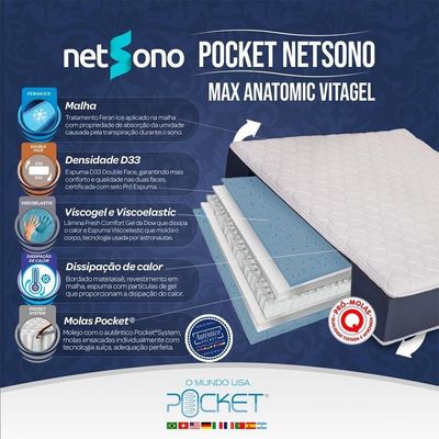Colchão Netsono King Vitagel Max Pocket 193x203x25cm