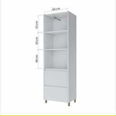 Paneleiro Nesher Rainha em MDF 15mm com 2 Portas, 2 Gavetas e 3 Prateleiras - 70cm de largura - Branco