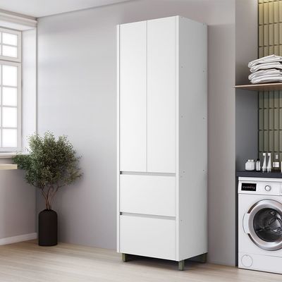 Paneleiro Nesher Rainha em MDF 15mm com 2 Portas, 2 Gavetas e 3 Prateleiras - 70cm de largura - Branco