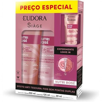 Kit Eudora Siage Promopack Nutri Rose 3 Produtos - Shampoo + Condicionador + Leave-in