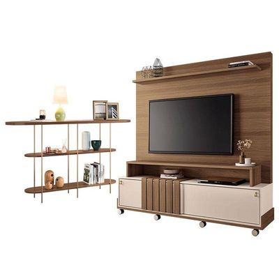 Estante Home Theater Bold Off White Castanho E Aparador Infinity Castanho – Hb Móveis