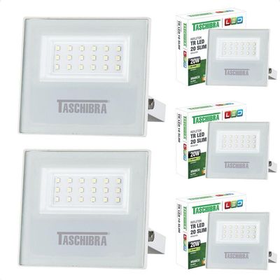 Kit 5 Refletor Holofote Taschibra Led Tr Slim 20w Verde Prova Da água Ip65 Branco Bivolt