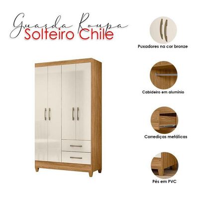 Guarda Roupa Solteiro Chile E Cômoda Vênus Freijó Off White – Moval