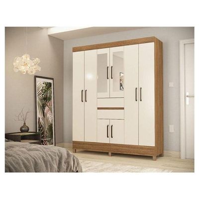 Guarda Roupa Casal Munique Amêndola Off White Com Espelho – Demóbile
