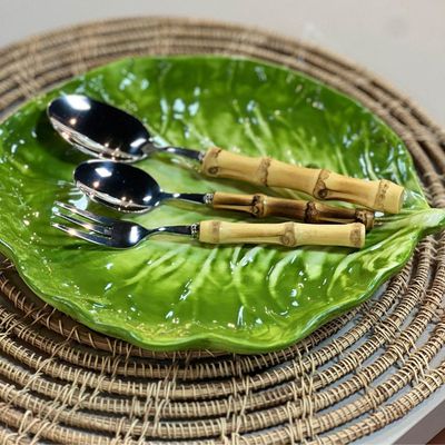 Jogo De Colheres De Mesa Em Inox E Cabo Em Bambu Tulum Com 4 Peças Wolff