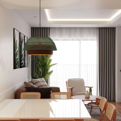 Lustre Pendente Blumenau Gaia Macramê 50cm E27 Bivolt Marrom Gold Com Verde