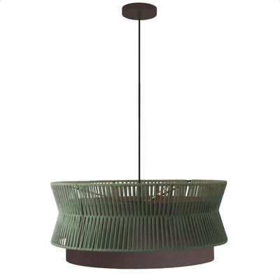 Lustre Pendente Blumenau Gaia Macramê 60cm E27 Bivolt Marrom Gold Com Verde