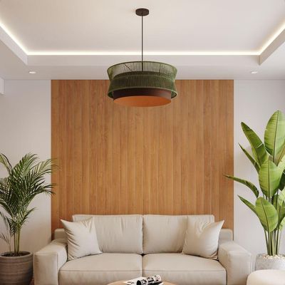 Lustre Pendente Blumenau Gaia Macramê 60cm E27 Bivolt Marrom Gold Com Verde