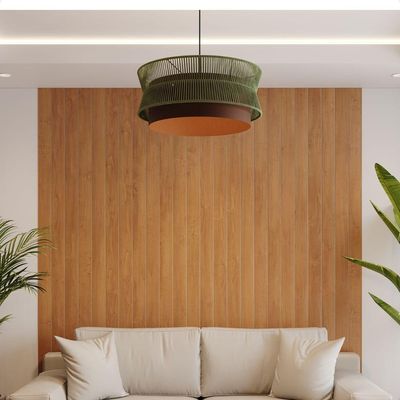 Lustre Pendente Blumenau Gaia Macramê 60cm E27 Bivolt Marrom Gold Com Verde