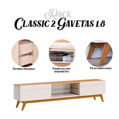 Rack Bancada Classic 2 Gavetas Com Painel Para Tv Suspenso Ripado Loft 1.8 Off White Nature - Imcal