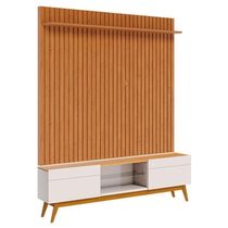 Rack Bancada Classic 2 Gavetas Com Painel Para Tv Suspenso Ripado Loft 1.8 Off White Nature - Imcal