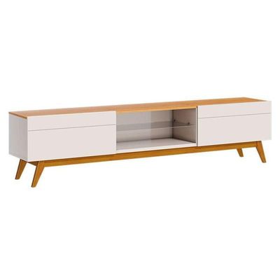 Rack Bancada Classic 2 Gavetas Com Painel Para Tv Suspenso Ripado Loft 1.8 Off White Nature - Imcal