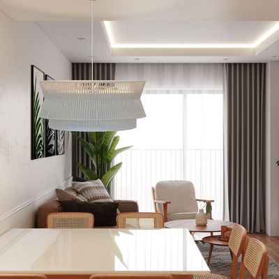 Lustre Pendente Blumenau Gaia Macramê 60cm E27 Bivolt Branco Com Bege
