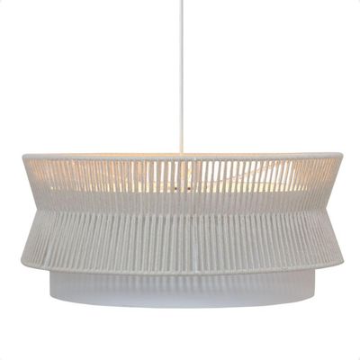 Lustre Pendente Blumenau Gaia Macramê 60cm E27 Bivolt Branco Com Bege