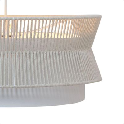 Lustre Pendente Blumenau Gaia Macramê 60cm E27 Bivolt Branco Com Bege