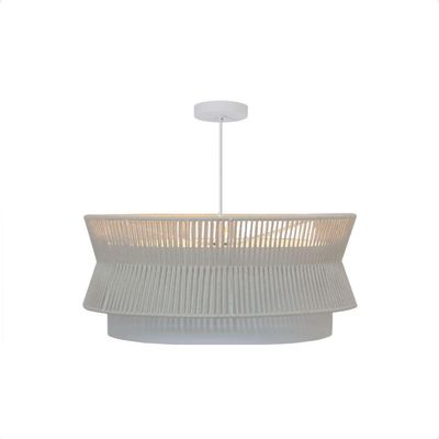 Lustre Pendente Blumenau Gaia Macramê 60cm E27 Bivolt Branco Com Bege