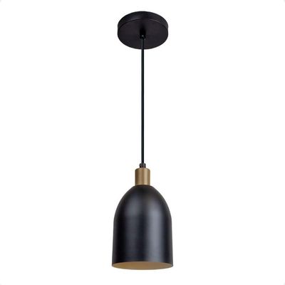 Lustre Pendente Blumenau Mila Minimalista E27 Bivolt Preto Com Dourado