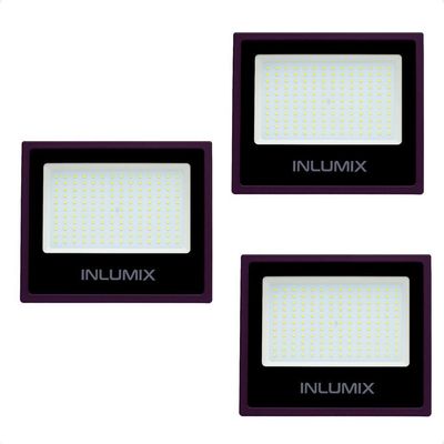 Kit 3 Refletor Holofote De Led 200w Branco Frio 6500k Preto 110/220v